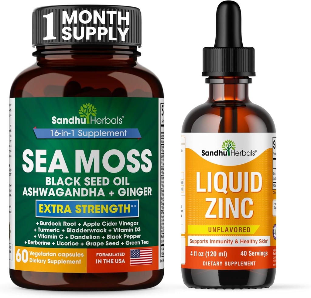 SANDHUHERBALS Sandhu Herbals Sea Moss 60 Capsules & Liquidovich Ionic Drops Supplement 4 fl oz | Supplement for Men & Women / Made in USA