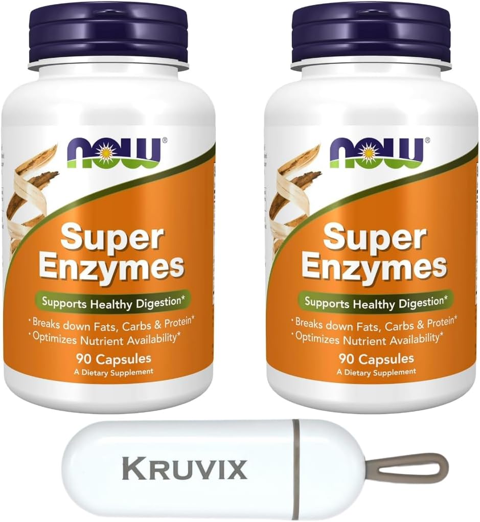Şimdi Gıdalar Tamamlıyor, Super Enzymes | Bromelain, Ox Bile, Pancreatin ve Papain, Super Enzymes | 90 Capsules - Pill Organizer ile 2 Paket