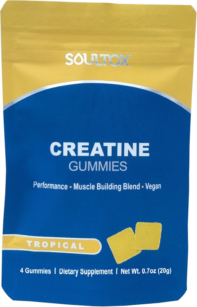 Soultox Creatine Gummy Packs - Tropical Flavor - Infused with Creatine Monohydrate - Ισχυρή μυϊκή ανάπτυξη Υποστήριξη - Delicious & All Natural Vegan Formula for Guilt Free Indulgence - 10 Pack