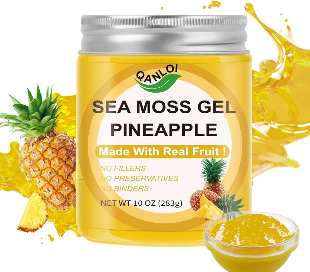 Organik Deniz Moss Gel, (10OZ) İrlandalı Denizmoss Gel Gerçek Taze Meyve ile Yapıldı,Gluten-Free&Vegan Friendly&Non-GMO Superfood with All Natural Essential Vitamins,Minerals (Pineapple)