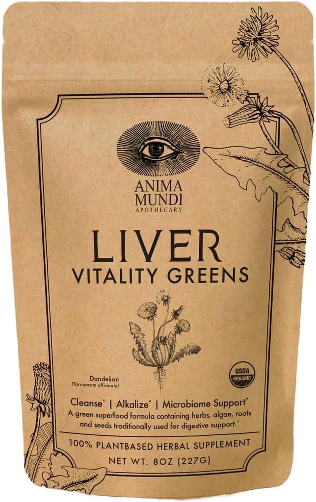 Anima Mundi Apothecary Super Greens Toz - Liver Vitality - Organik Superfood Greens & Herbal Prebiyotiks for Liver Detox, Cleanse & Support - Fair Trade Dandelion, Milk Thistle & More (8oz)