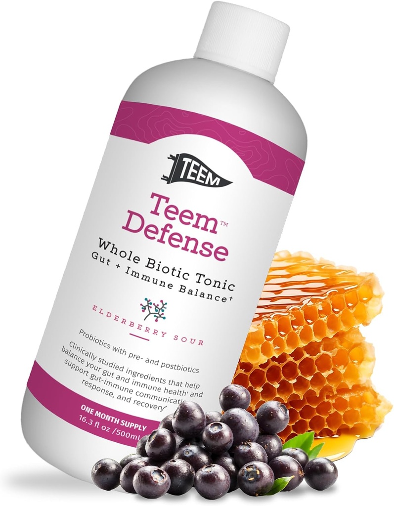 Teem Defense Liquid Probiyotik with Elderberry, Whole Biotic Tonic for Digestion & Immunity, Prebiyotik Probiyotik & Postbiyotik Supplement for Kids and Yetişkinler, 30 Day Supply – 16.3 Fl.Oz