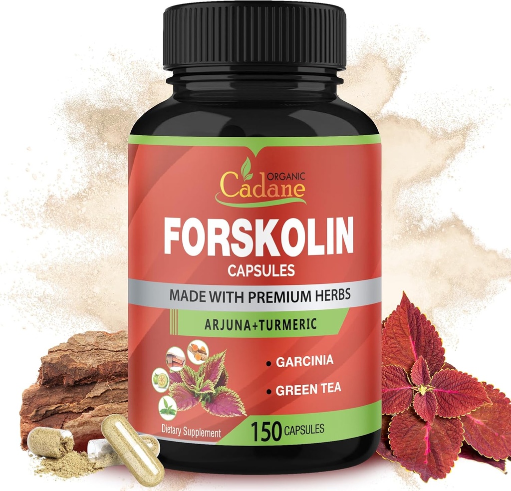 Cadane Forskolin Supplements - Turmeric Curcumin, Arjuna, Garcinia Cambogia ve Green Tea - 5 Ay Supply - 150 Capsules