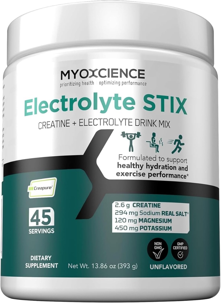 MYOXCIENCE Electrolyte STIX | Egzersiz ve Kas Geliştirmeden Kurtarma (Unflavored) (Jar 45 ct)