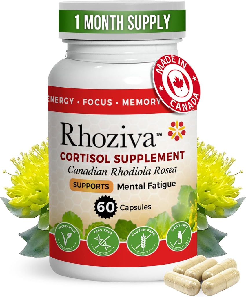 Rhodiola Rosea Supplement - Cortisol Supplement, 5:1 Focus, Memory, Calming & Stress Relief, Non-GMO, Gluten-Free, with Vitamins and Minerals - 60 Capsules
