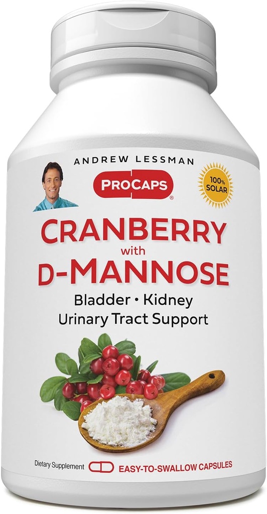 ANDREW LESSMAN Cranberry με D-Mannose - 360 κάψουλες - Υποστηρίζει την κηλίδωση, το νεφρό και την ουρολοίμωξη. Υψηλή ισχύς Standardized Cranberry συμπυκνωμένο και D-Mannose. Εύκολο να καταπιείτε κάψουλες