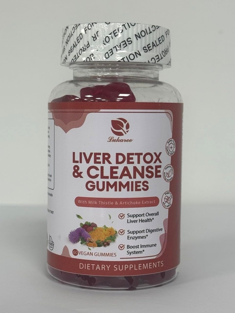 Lukaree Liver Cleanse Detox & Repair Gummies - Milk Thistle Silymarin, Dandelion, Artichoke Extract & Elderberry - No Sugar, Raspberry Flavor - 180 Count