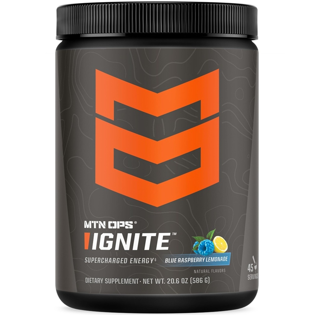 MTN OPS Ignite Energy Drink Toz, Gluten Free Nootropic Supplement Drink Mix, L Arginine, L Citrulline, Caffeine & Nootropic Sugar Free Drink Mix, 45 hizmet, Blue Raspberry Lemonade
