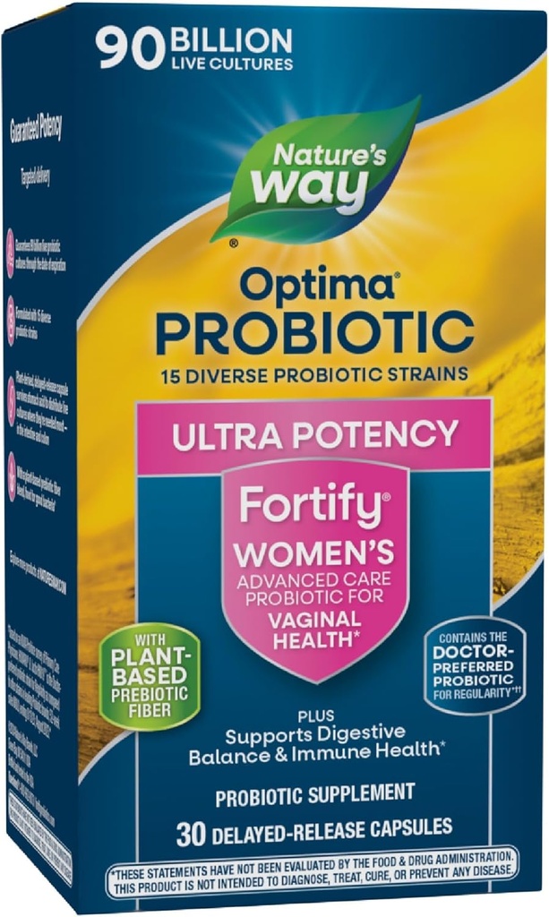 Nature's Way Fortify Optima Probiyotik for Women, Ultra Potency Probiyotik for Vaginal Health*, 90 Milyar Canlı Kültürler, Destekler Digestive Balance ve Immune Health*, 30 Capsules (Pazar May Vary)