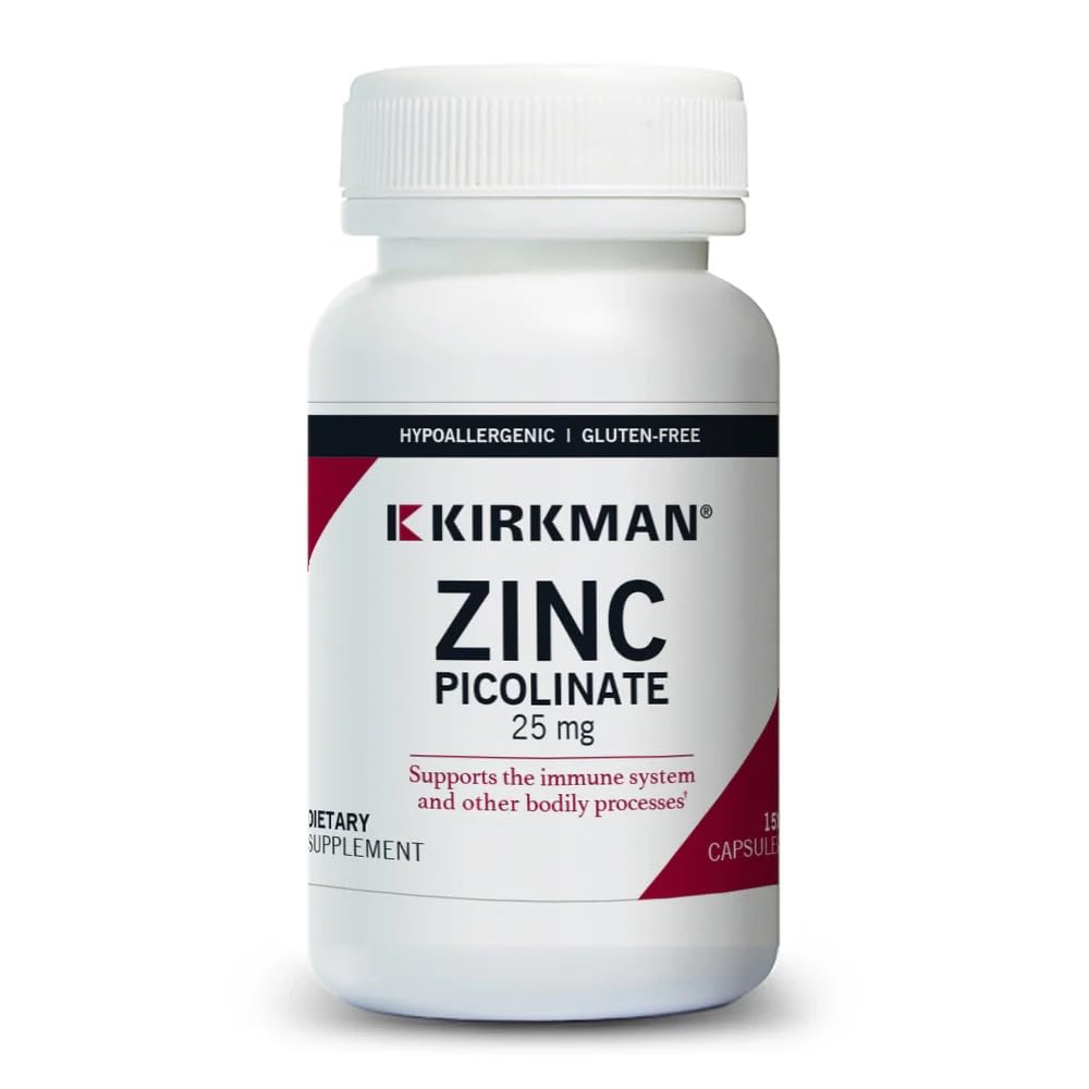 Kirkman – çinko Picolinate 25 mg - Hipoallerjen - 150 Vejetaryen Capsules – Gluten Free – Casein Free – Minerals