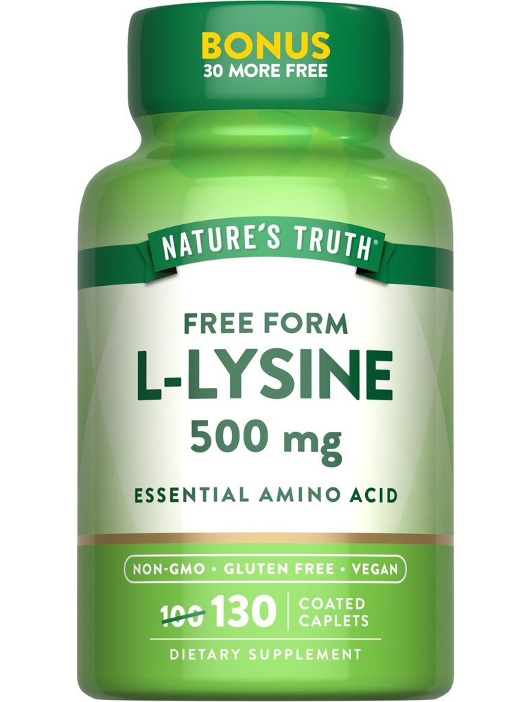 Nature's Truth L-Lysine 500 mg | 130 kapaklı Caplets | Free Form | Essential replica | Vegan, Non-GMO, & Gluten Free Supplement Supplement