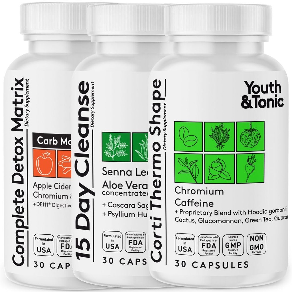 Gençlik ve Tonic Thermogenic Corti Thermo Şekil 15 Günlük Kolon Temiz ve ACV Detox için | Detox Cleanse Energy ve Metabolism | 90 Pills