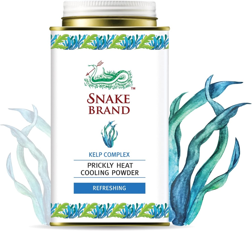 Snake Brand Prickly Heat Soğutma Toz Hergün Kullanımı - Anti-Chafing, Heat Rash Relief, Ocean Fresh Kelp Scent (4.9 Oz / 140g)