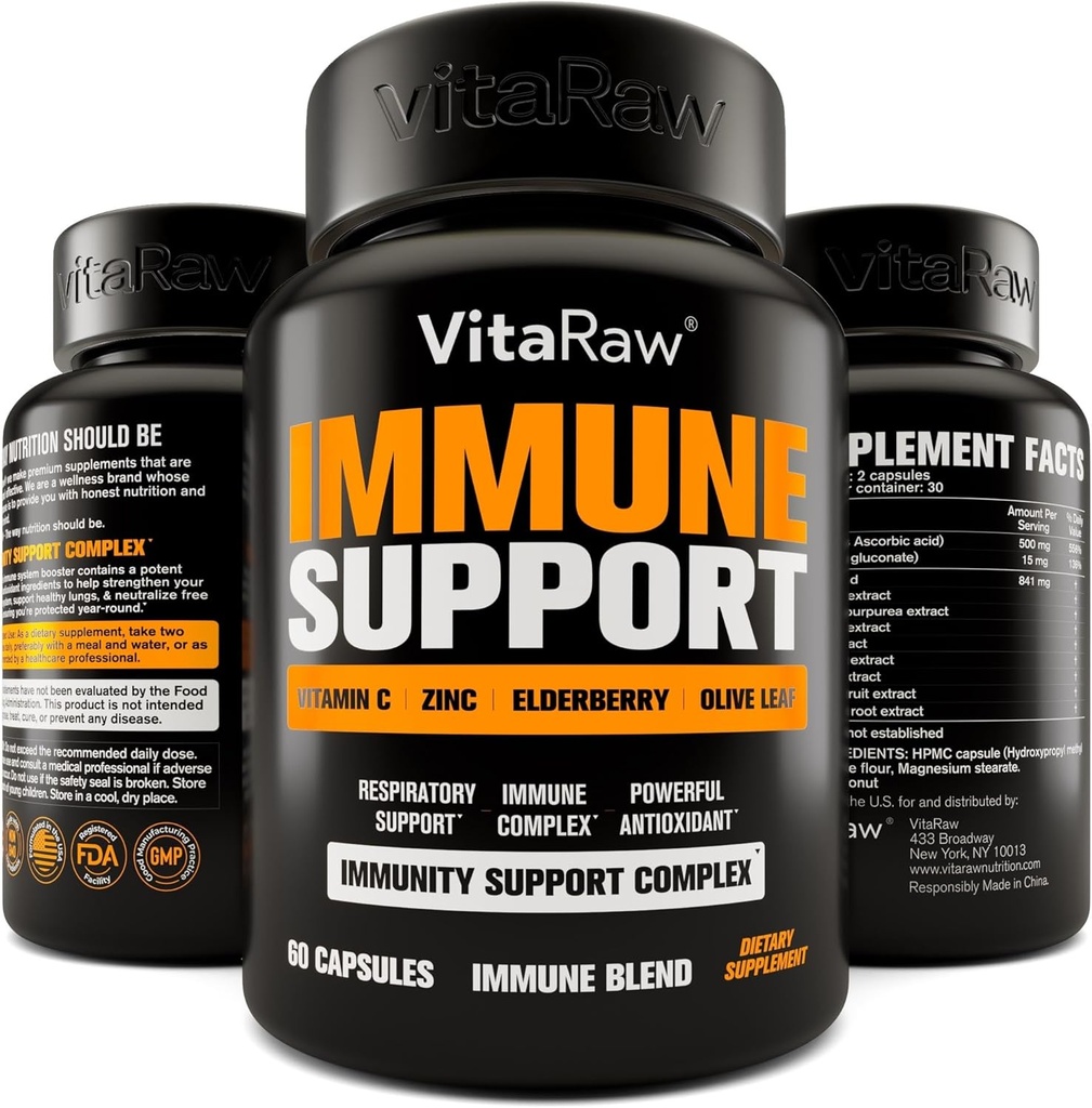 Immune Support Vitamins - Çinko ile Yaşlılar, C vitamini ve Yetişkinler için Garlic - Sambucus Black Elderberry Capsules & Echinacea Immunity Renewal Complex