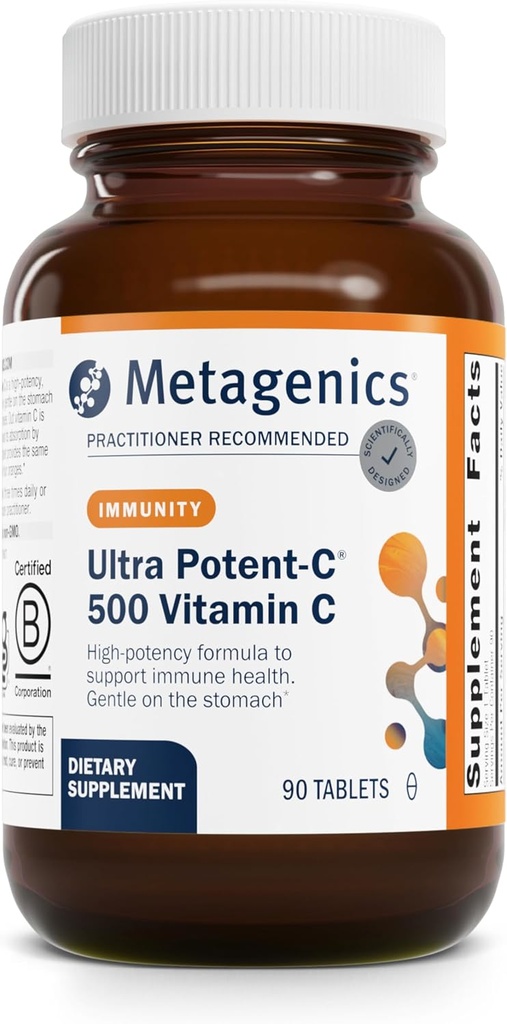 Μεταγονική Ultra Potent- C 500 - Συμπλήρωμα βιταμίνης C με φυματίωση για την υποστήριξη του ανοσοποιητικού, Αντιοξειδωτική Άμυνα & Σχηματισμός κολλαγόνου - Απαλό, Στομαχόφιλα, Μη- ΓΤΟ, Χωρίς Γλουτένη - 90 δισκία