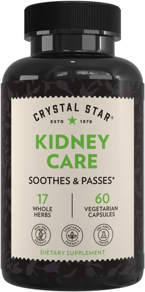 Crystal Star Kidney Care (60 Κάψουλες) – Συμπλήρωμα βοτανικού καθαρισμού νεφρών, Detox & Support - Λίθινη Ρίζα, Ρίζα Gravel & Hydrangea Root - Μη ΓΤΟ