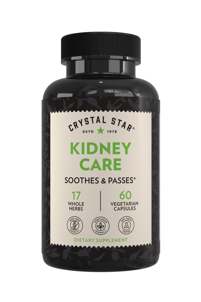 Crystal Star Kidney Care (60 Capsules) - Kidney Cleanse, Detox & Support - Stone Root, Gravel Root & Hydrangea Root - Non-GMOMO