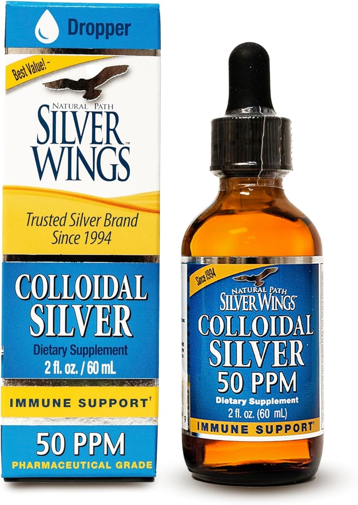 Doğal Pat Silver Wings Colloidal Silver 50ppm (250mcg) Immune Support Supplement 2 fl. oz. Dropper