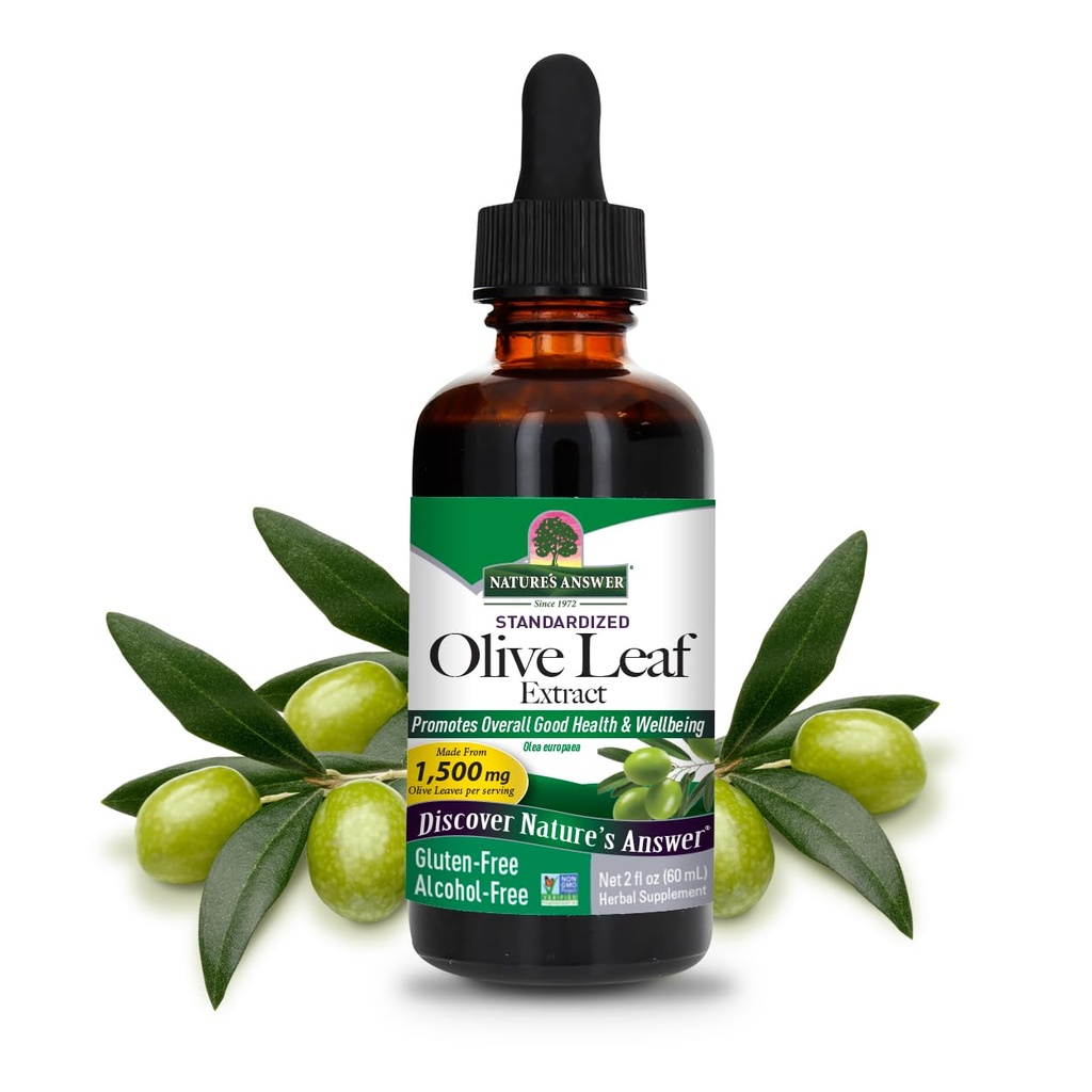 Nature's Answer Olive Leaf Extract, Alkol-Free, Non-GMO, Vegan, Gluten-Free, Made in USA, 2 Ounce | Olive Leaf Extract for Wellness