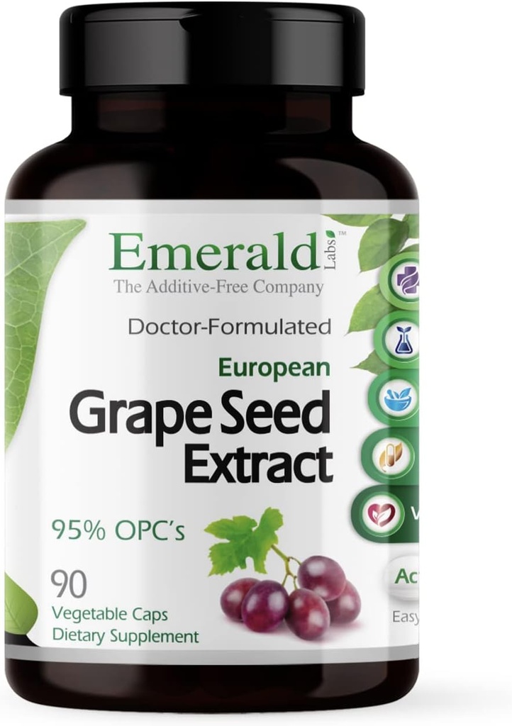 EMERALD LABS European Grape Seed Extract - Αντιοξειδωτικό & ανοσοποιητικό συμπλήρωμα υποστήριξης - Υποστηρίζει υγιή ροή αίματος - 90 κάψουλες λαχανικών (90-Ημέρα προσφοράς)