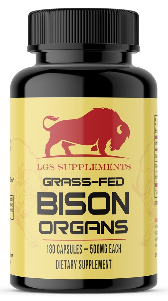 Grass Fed Bison Organ Supplement, Liver, Heart, Kidney, Freeze-Dried Bison, Non-GMO, 180 Capsules