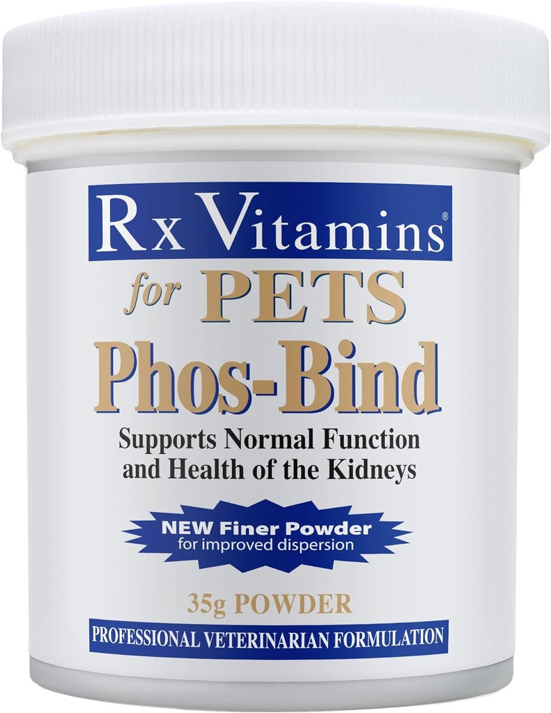 Rx Βιταμίνες Phos-Bind - Παιδική υποστήριξη συμπλήρωμα σκόνης - Phosphate Binder για γάτες & σκύλους για την υγεία των νεφρών - Υποστηρίζει φυσιολογικό καθαρισμό νεφρών και την απαραίτητη φροντίδα νεφρών - 35g