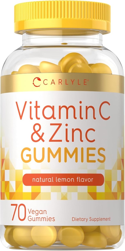 Carlyle Vitamin C ve çinko Gummies | 70 Kont | Lemon Flavor | Vegan, Non-GMO ve Gluten Free Supplement
