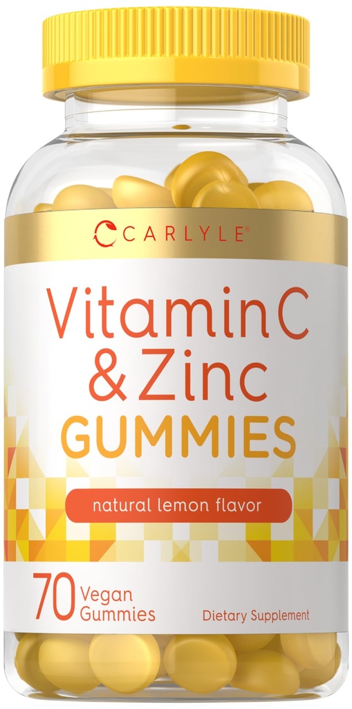 Carlyle Vitamin C ve çinko Gummies | 70 Kont | Lemon Flavor | Vegan, Non-GMO ve Gluten Free Supplement