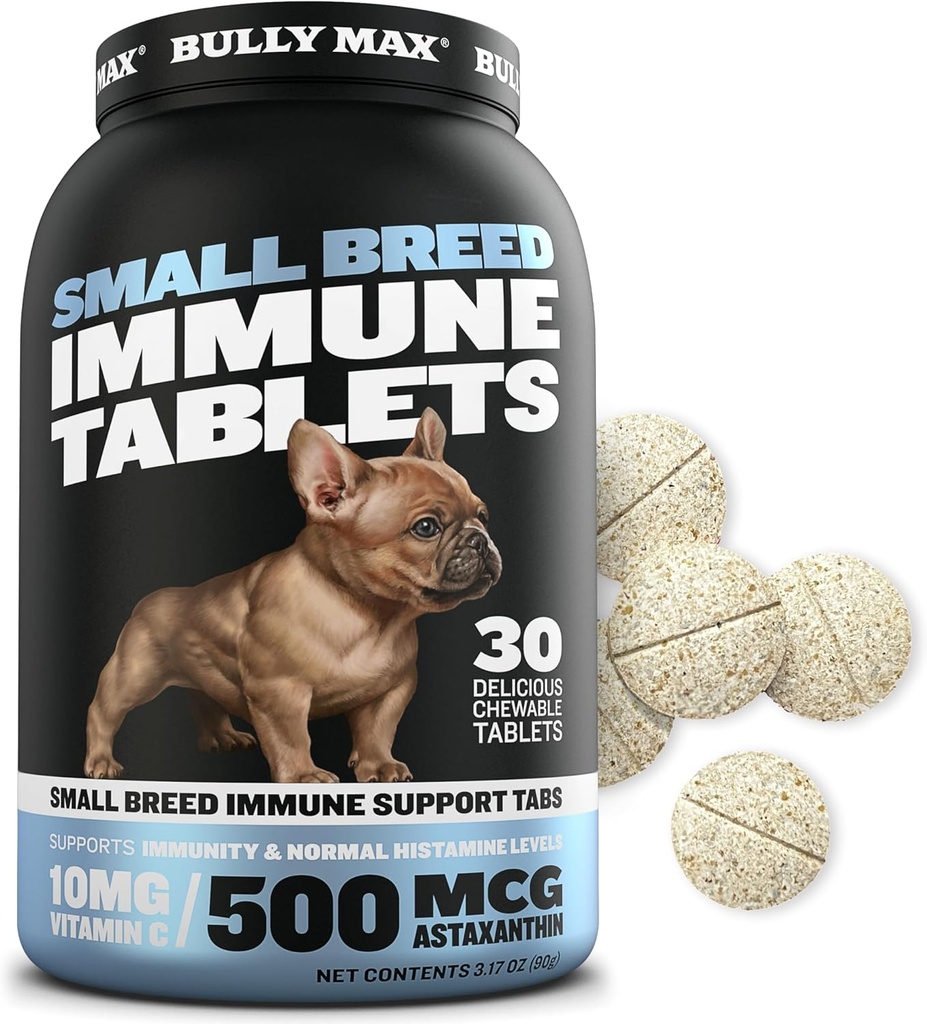 Bully Max Küçük Breed Dog Immune Support Tabletleri - Chewable Dog Multivitamin Immunity ATM Supplement Tabs for Puppy & Adult Dogs - Pet Vitamins with Astaxanthin, Colostrum, Turmeric - 30 Tabletler