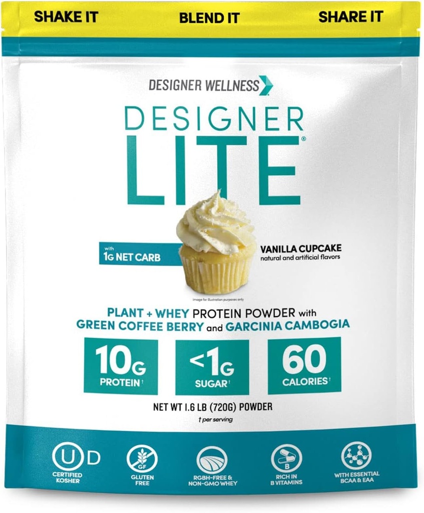 Σχεδιαστής Wellness, Σχεδιαστής Lite, χαμηλής θερμίδων φυσική πρωτεΐνη, προβιοτικές ίνες, βασικές βιταμίνες & ορυκτά, Vanilla Cupcake, 25.6 ουγγιά