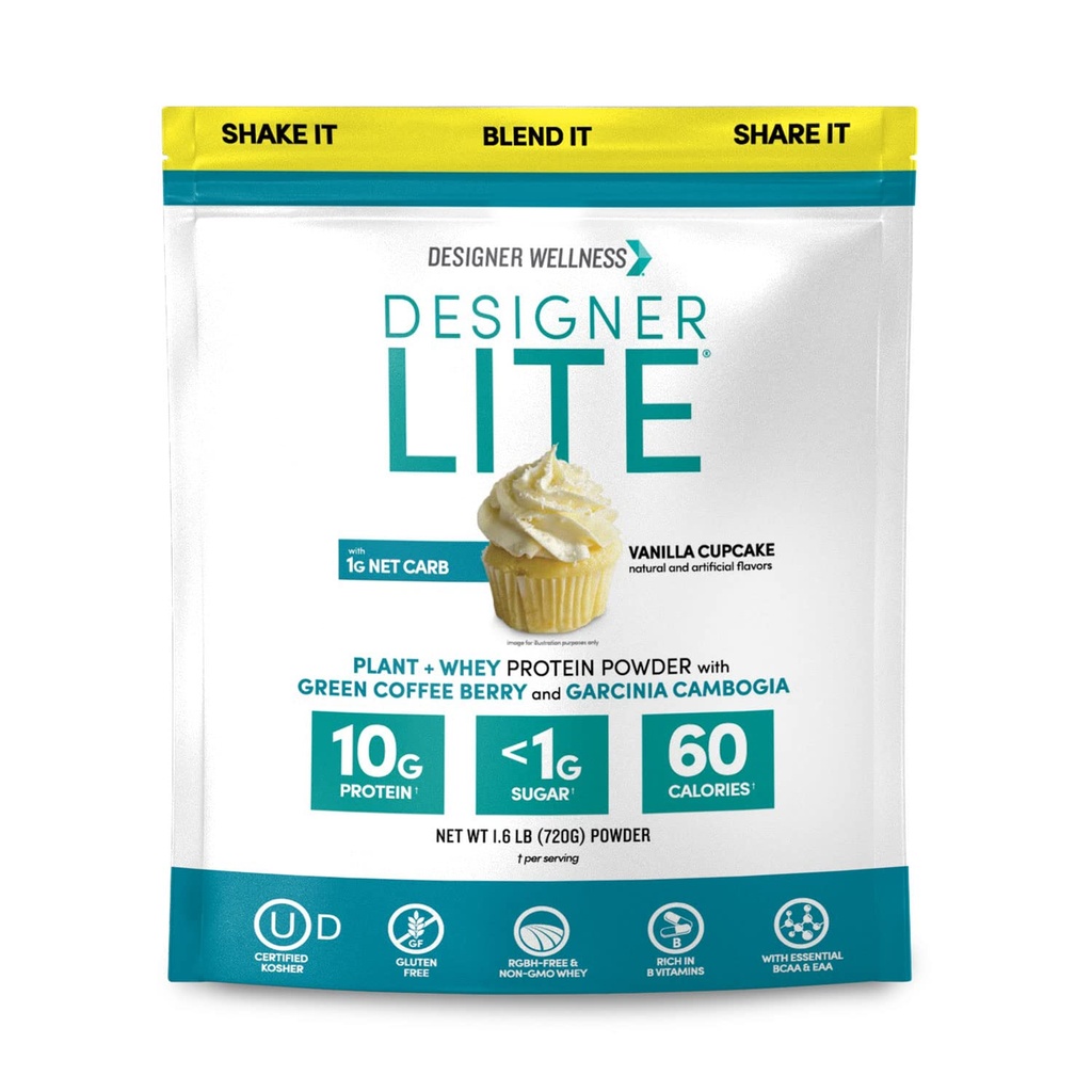 Tasarımcı Wellness, Tasarımcı Lite, Low Calorie Natural protein, Prebiyotik Fiber, Key Vitamins & Minerals, Vanilla Cupcake, 25.6 Ounces