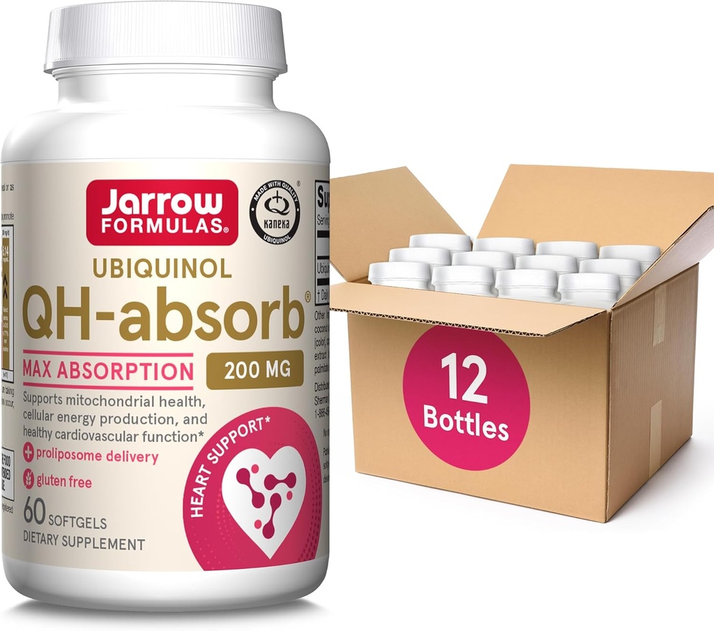 Jarrow Formulas QH-Absorb, 200 mg, Ubiquinol Diyetary Supplement for Health Cardiovascular Function, 60 Softgels, 60 Day Supply (PACK OF12)