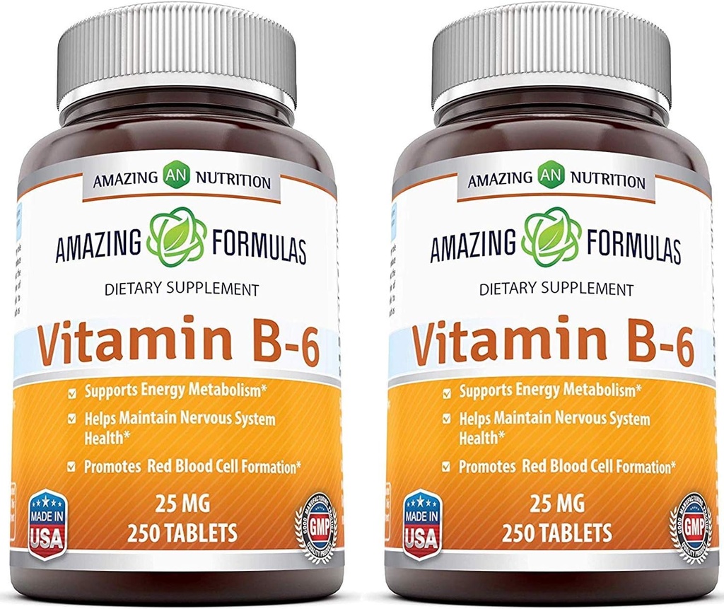 Amazing Formulas Vitamin B6 Pyridoksie 25mg 250 Tablet Tamam | Non-GMO | Gluten Free | Made in USA (2 Pack)