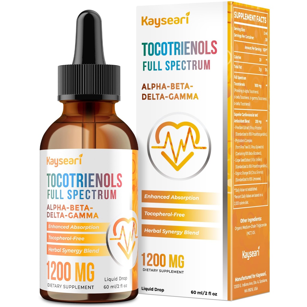 Tocotrienols Supplement 1200 mg- Tocotrienol Vitamin E Liquid,Tocopherol-Free - Superior Antioksit - Yüksek Aborpsiyon - 2 fl oz,30 Hizmetler