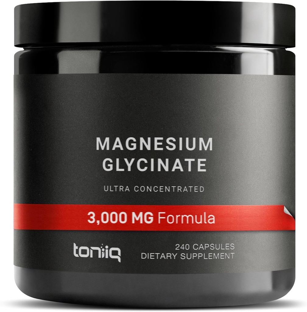 Toniiq 3.000mg Υπερυψηλής Δύναμης Γλυκινικό Μαγνήσιο - 20% Καθαρό για να περιέχει 600mg Στοιχειώδες Μαγνήσιο - χημικώς και βιοδιαθέσιμο συμπλήρωμα μαγνησίου - 240 κάψουλες λαχανικών