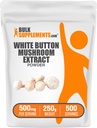 BulkSupplies.com White Button Mushroom Extract Powder - Mushroom Supplement, Agaricus Mushroom Powder - Χωρίς γλουτένη, 500mg ανά Σερβίρισμα, 250g (8,8 oz) (Pack of 1)