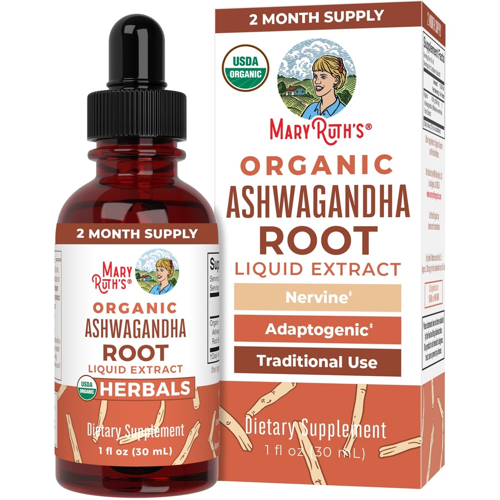 MaryRuth Organics Ashwagandha Root | USDA Organik Ashwagandha Liquid Drops | Stres Yardımı, Doğal Calm, Rahatlama ve Mood Support Supplement | Adaptogen | Nervine | Vegan | Non-GMO | 60 Hizmet