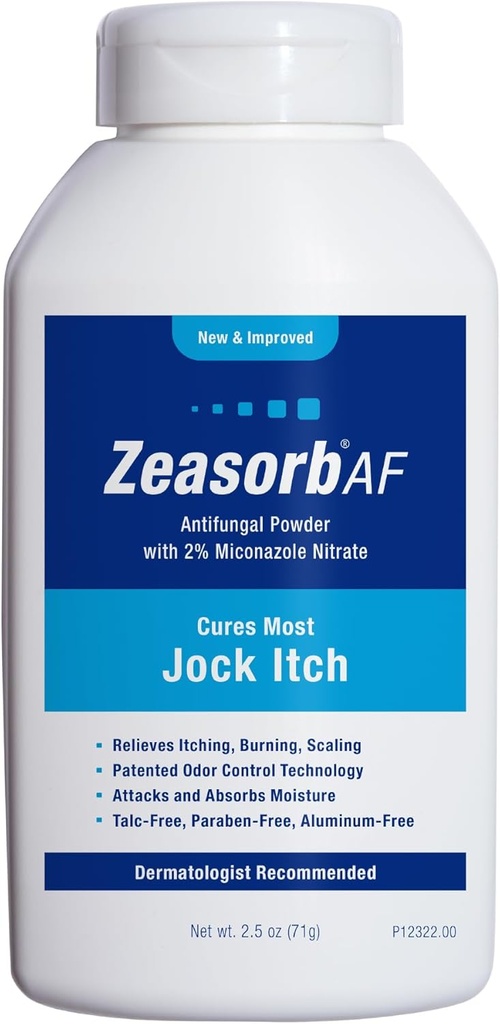 Zeasorb AF Jock Itch σκόνη, σούπερ απορροφητικό, κλιμάκωση, και καύση ανακούφιση, 2,5 Oz