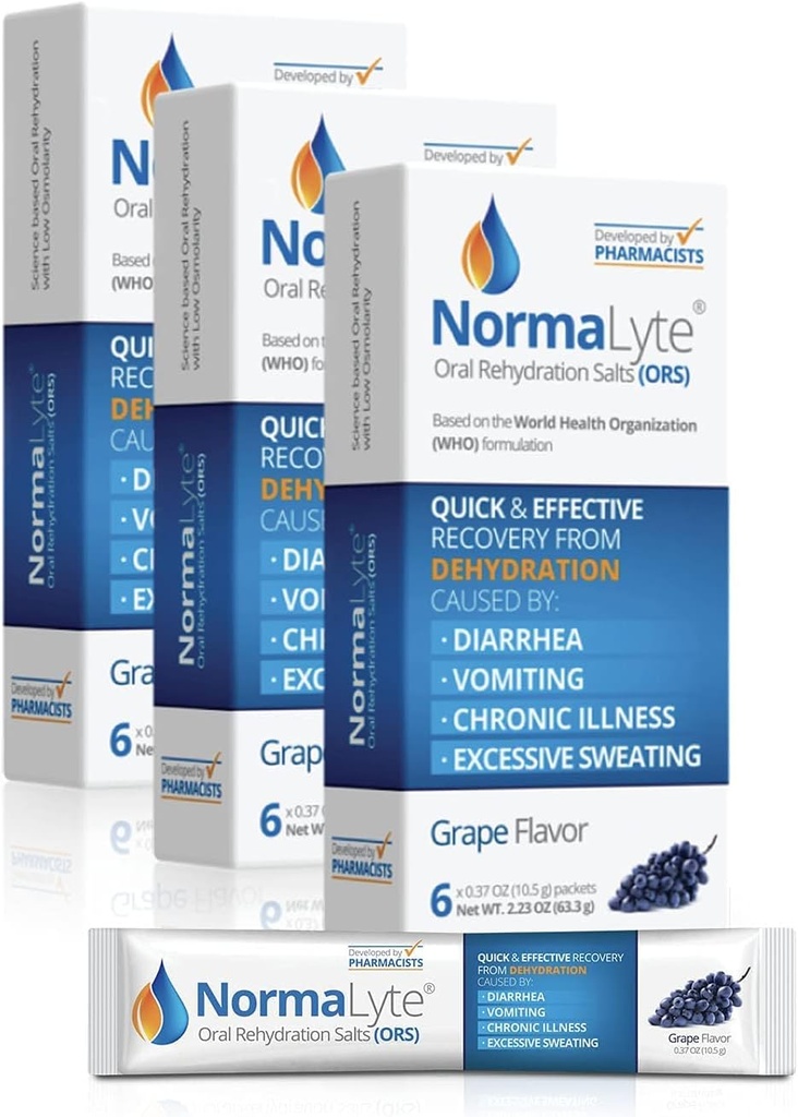NormaLyte Oral Rehidrasyon Salts-18 Sticks Packs (Yields 500mL per Pack)-Grapes / Enerji Tamamları, Pyum Tamam, Dehidrasyon Kurtarma ve Hızlı Aborpsiyon