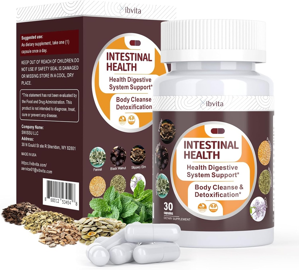 Gut Health Cleanse Detox Capsules - Intestinal Clean with Wormwood, Black Walnut, C Bulb, Clove Support Colon Cleanser & Digestion System for Women & Men, 30 Caps