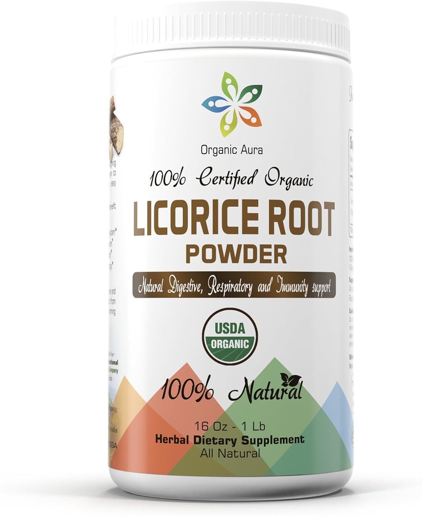 Organik Aura Licorice Root Toz 16Oz -1Lb. Natural Digestive and Immune Support. Genel Sağlık Geliştirir. 100% Doğal ve Raw Superfood Supplement. Hayır GMO. Gluten Free.