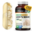 BIO KRAUTER Lions Mane Supplement Capsules 1800 mg - 250 Kont - Vegan Lions Mane Toz Beyin Desteği için Tamam - 3 Ay Supply - No Fillers