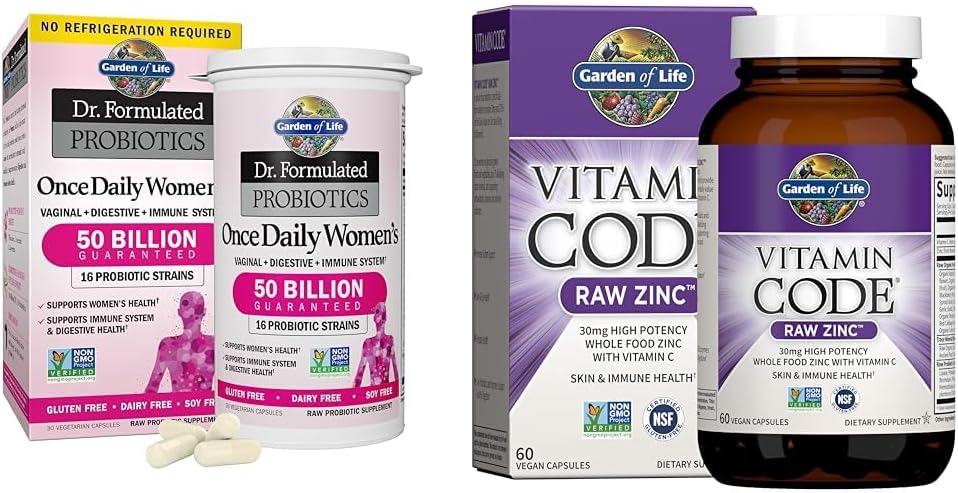 Garden of Life & Zinc Συμπληρώματα 30mg Ακατέργαστος ψευδάργυρος υψηλής ισχύος και βιταμίνη C Multimineral Supplement, Vitamin Code/Trace Minerals & Probiotics for Skin Health & Immune Support, 60 Vegan Κάψουλες