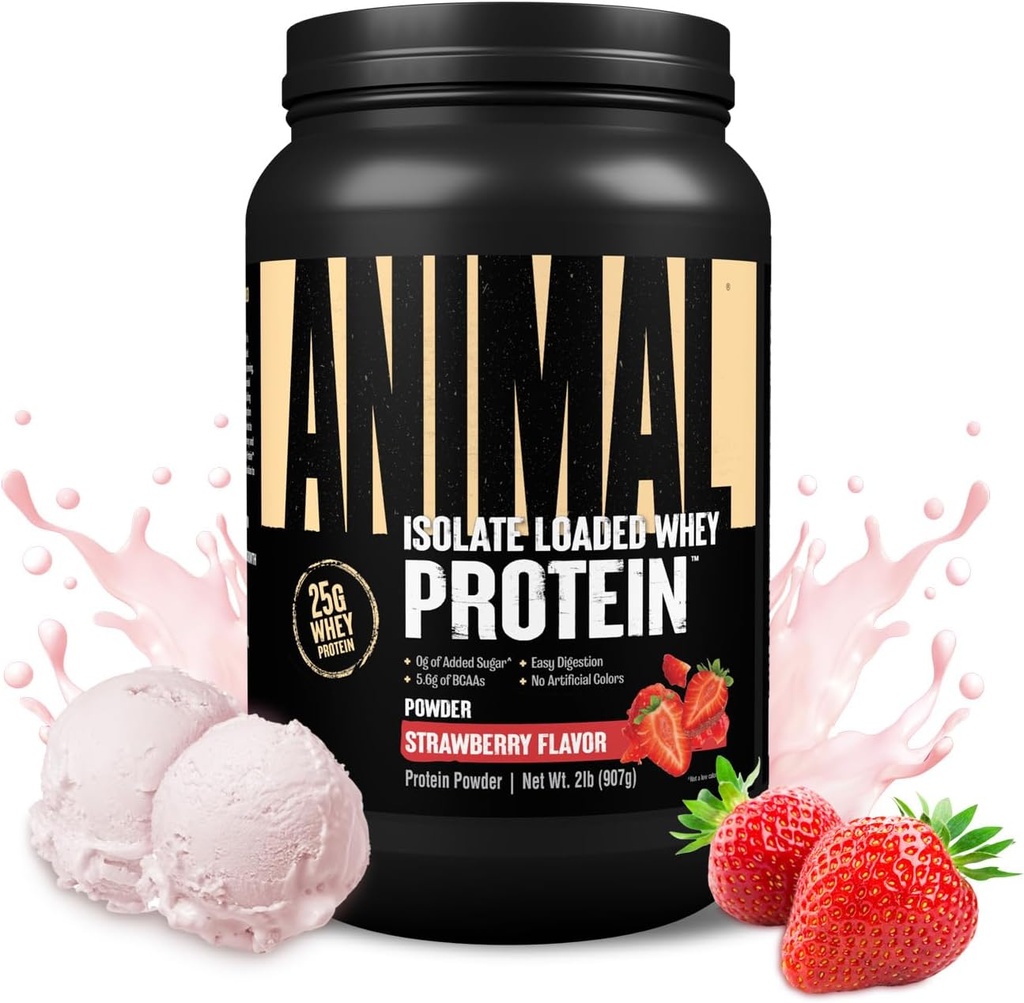 Animal Whey Isolate protein Toz - Pre & Post Workout Muscle Builder ve Recovery için Erkekler ve Kadınlar için Enzymes - 25g Protein, Great Taste, Low Sugar - Strawberry 2 lbs