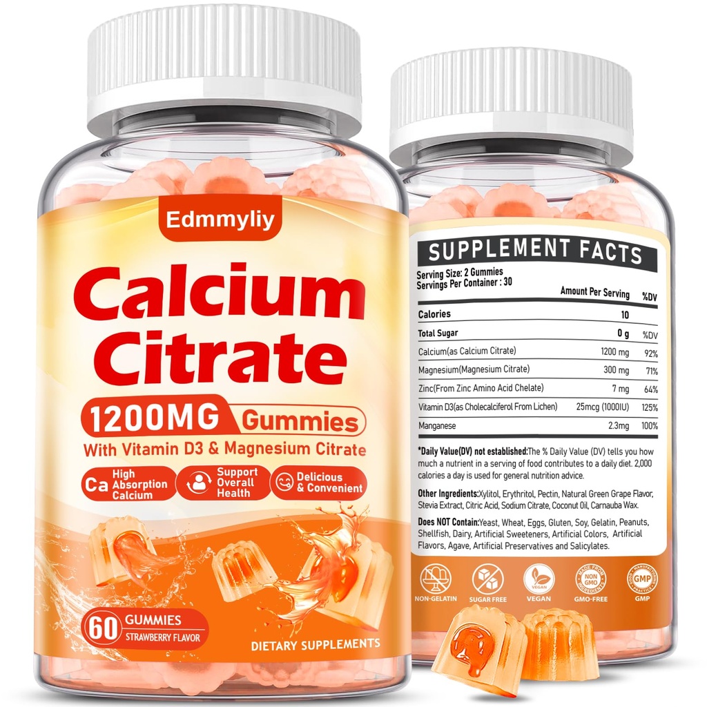 Pediatrik Için Mikrobiyal Citrate Supplement Gummies for Adult - Sugar Freedis Citrate 1200 Mg with Magnezyum 300 Mg & Vitamin D3 - Organik Chewabledis Supplements for Women & Men