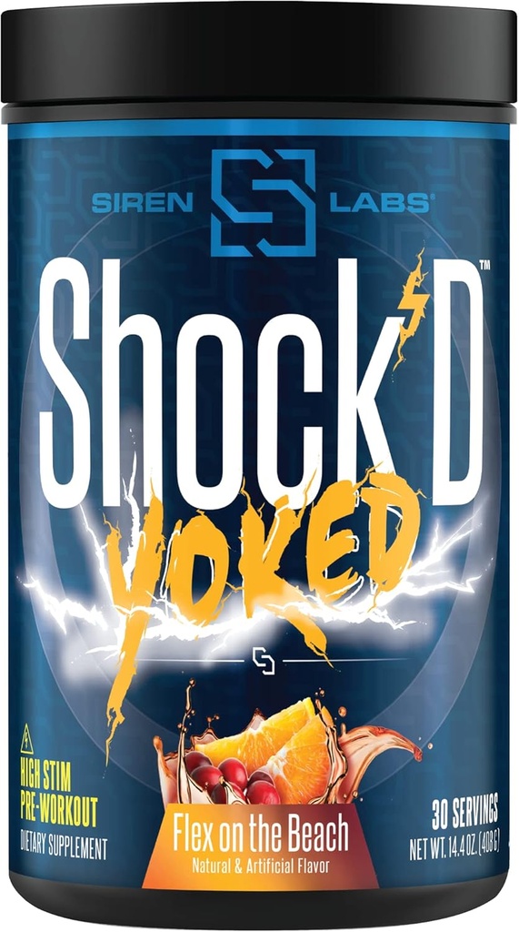 Şok'D Yoked High Stim Pre-Workout – Caffeine, Taurine, Citrulline Malate, Agmatine, Betaine Anhidrus-High Energy & Powerful Muscle Pumps-Nitric Oksit-Flex on the Beach (30 hizmet)