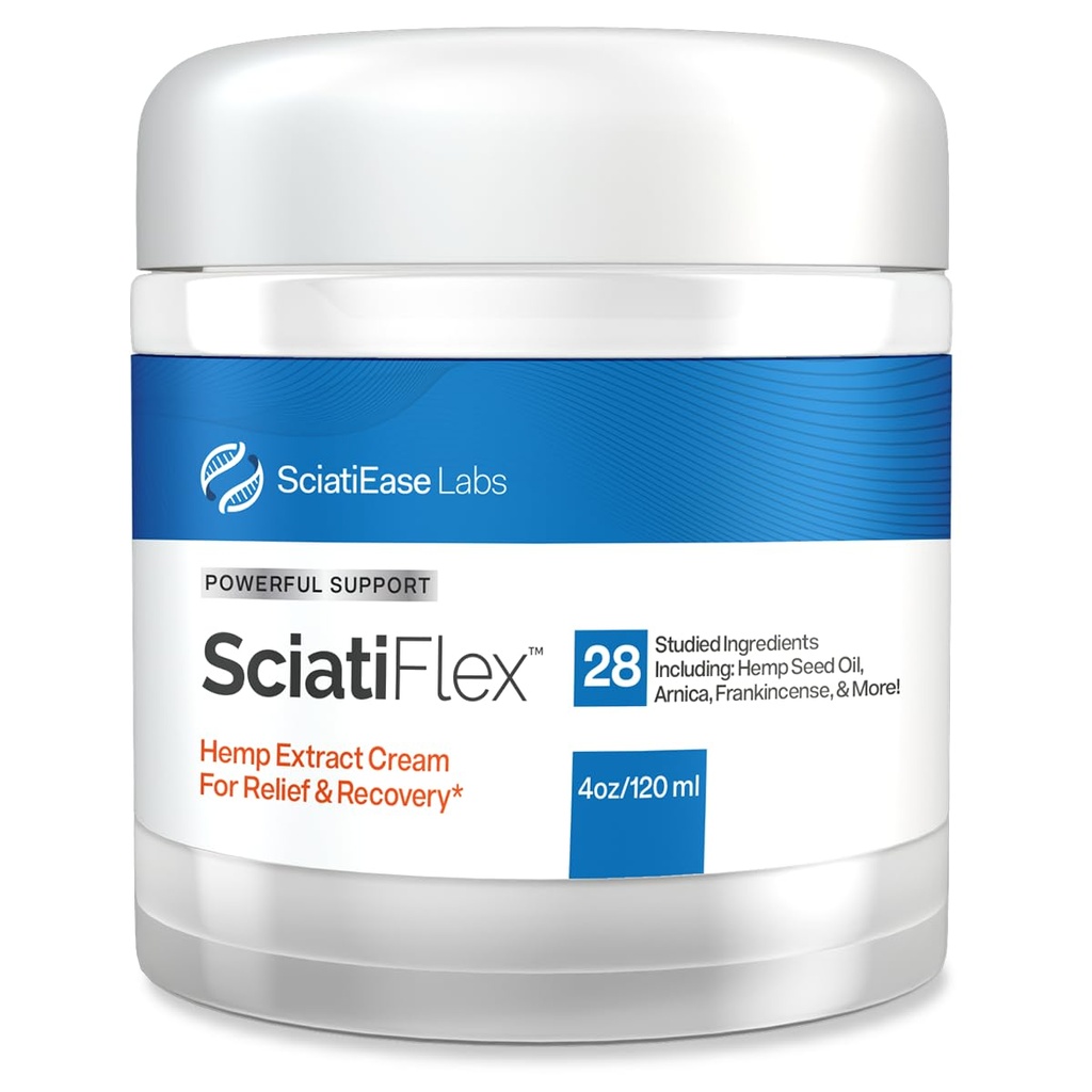 SciatiFlex Topical Sciatic Cream - Maximum Strength Hemp Cream with Arnica Extract, Shea Butter & Aloe Vera - Help with Nerve Discomfort in Lower Back, Hips, Buttocks, Legs & Feet - 4oz