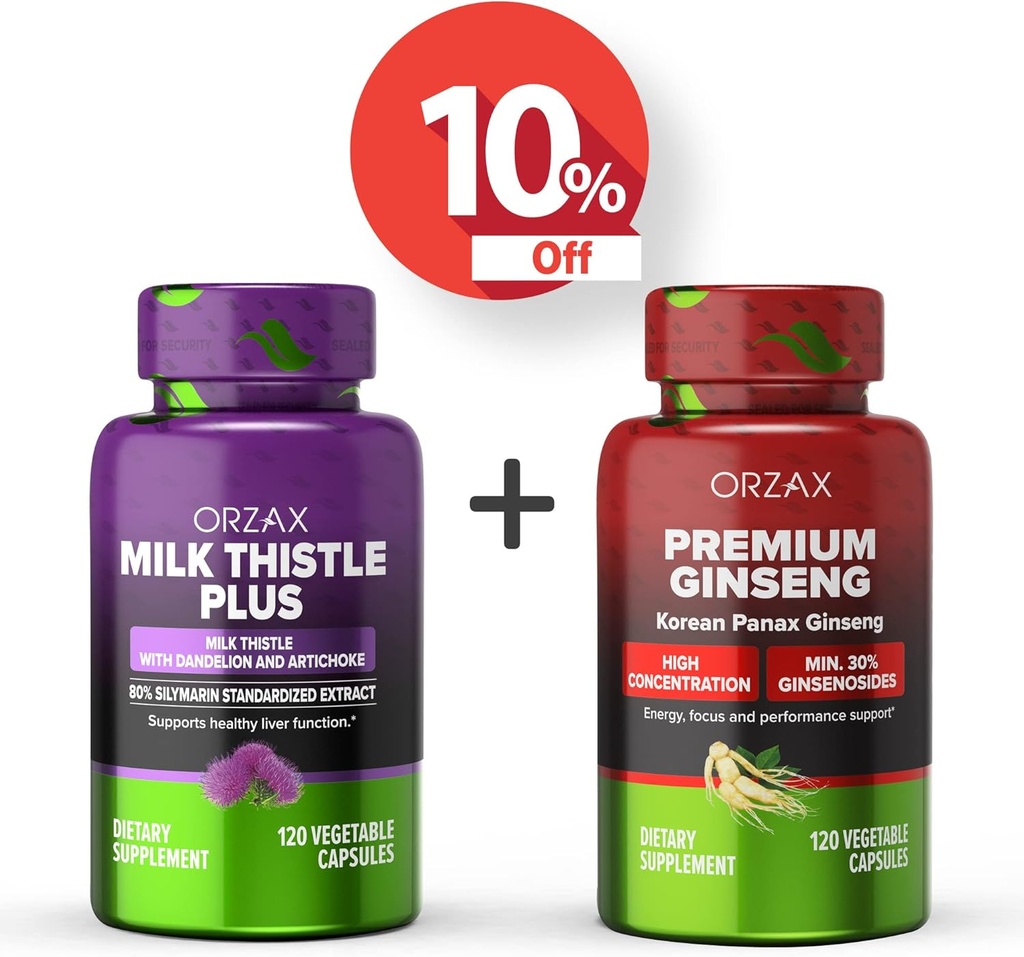 ORZAX Γαϊδουράγκαθο γάλακτος Plus 120 Vegatable Κάψουλες και Premium Ginseng 120 Vegatable Κάψουλες, Bundle