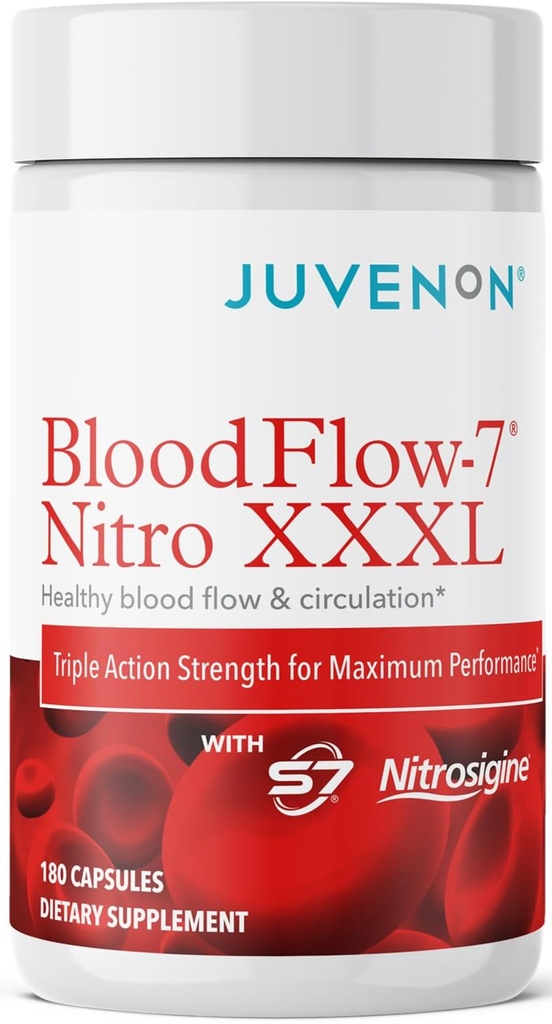 Juvenon BloodFlow-7 Nitric Oxide Supplement with Nitrosigine - Βελτιωμένη Φόρμουλα για Μέγιστη Απορρόφηση - Ενισχυτής Κυκλοφορίας, Πίεση αίματος, Υποστήριξη Χοληστερόλης (180 Count (Pack of 1))