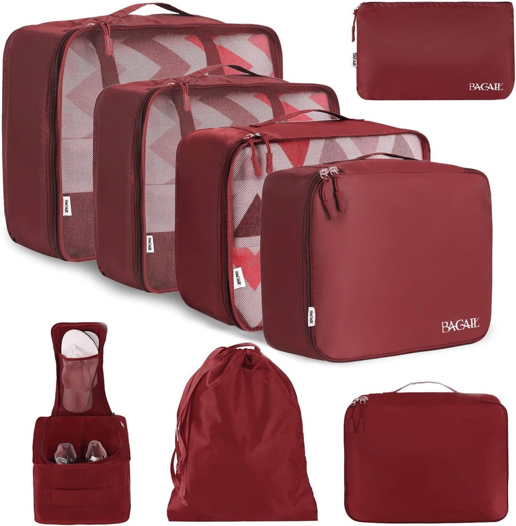 BAGAIL 8 Set Auto Cubes Bagaj Ambalaj organizatörleri Seyahat Aksesuarları-Wine Red